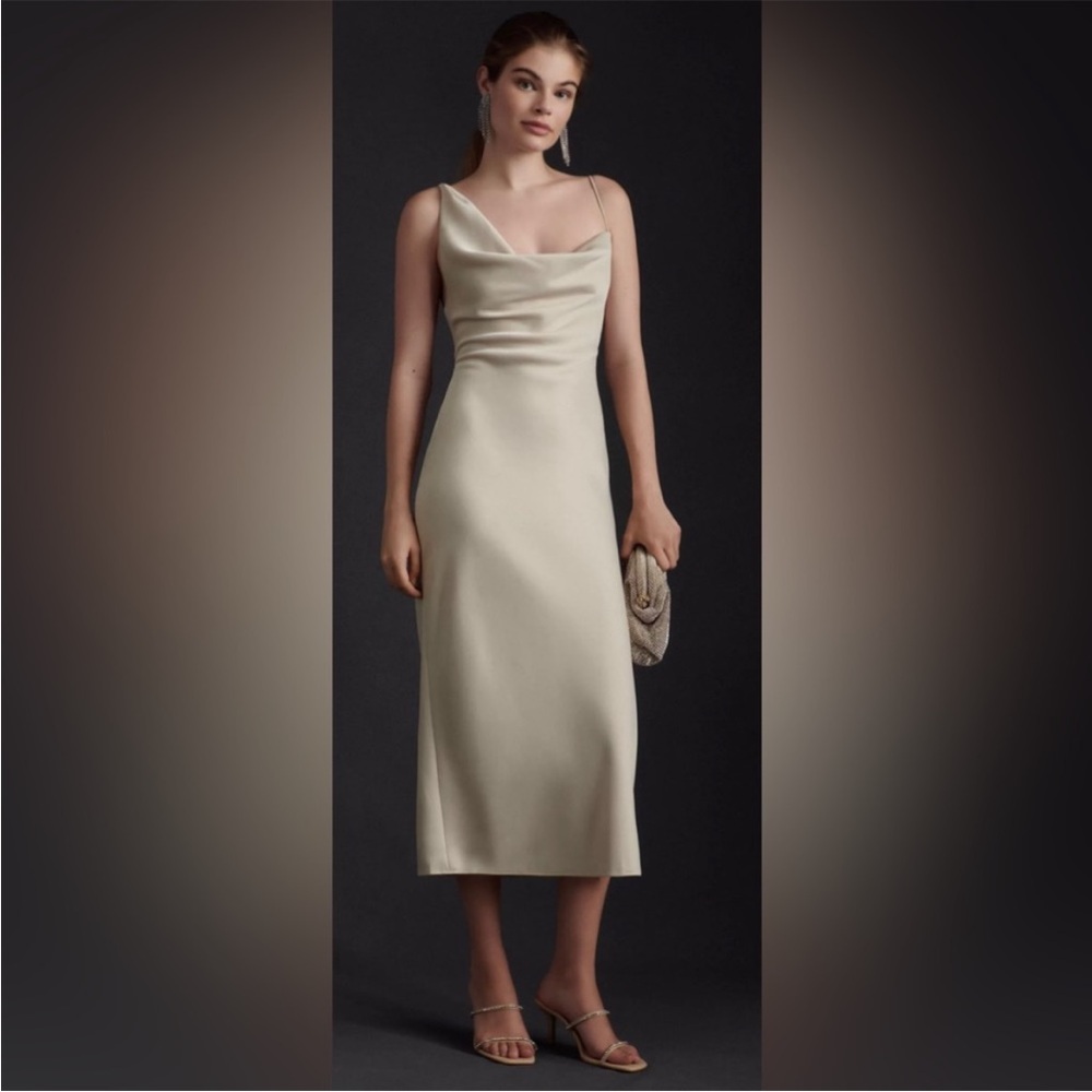 BHLDN x Anthropologie August Satin Charmeuse Midi Dress NWT Champagne